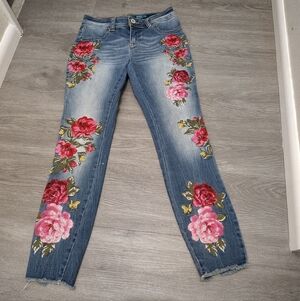 INC International Concepts Rose Embroidered Skinny Jeans Blue Denim Women's 2p